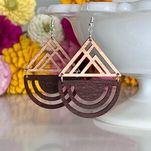 NEW Handmade Lightweight Laser Cut Wooden Geometric Earrings